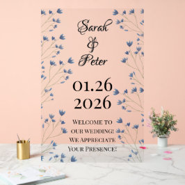 Blue Watercolor Wildblumen Romantische Hochzeit Acrylschild