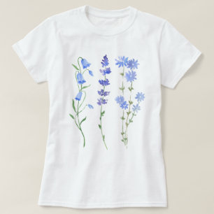 Blue Watercolor-Wildblumen T-Shirt