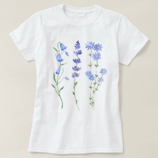 Blue Watercolor-Wildblumen T-Shirt