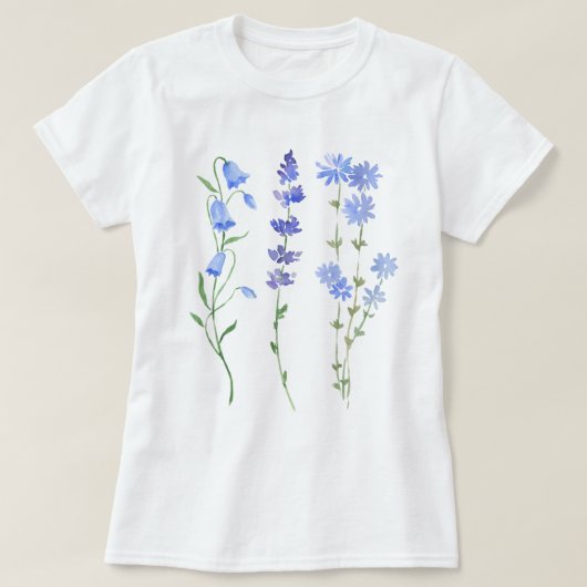 Blue Watercolor-Wildblumen T-Shirt (Design vorne)