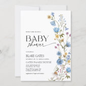 Blue Watercolor Wildflower Baby Shower Einladung (Vorderseite)