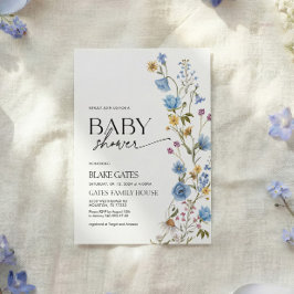 Blue Watercolor Wildflower Baby Shower Einladung