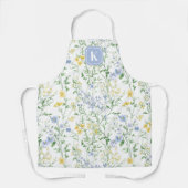 Blue Watercolor Wildflower Custom Initial Schürze (Vorderseite)