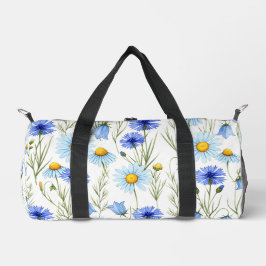 Blue Watercolor Wildflower Duffle Bag