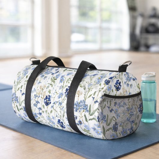 Blue Watercolor Wildflower Duffle Bag