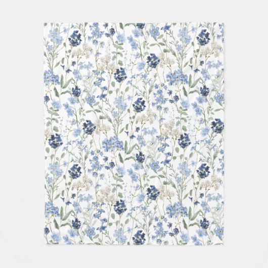 Blue Watercolor Wildflower Fleecedecke (Vorderseite)