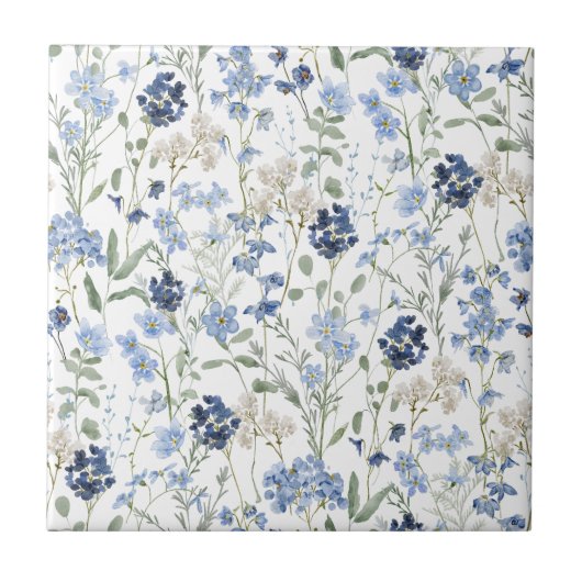Blue Watercolor Wildflower Fliese (Vorderseite)