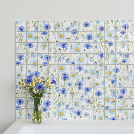 Blue Watercolor Wildflower Fliese