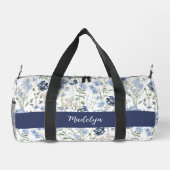 Blue Watercolor Wildflower Monogram Duffle Bag (Rückseite)