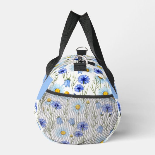 Blue Watercolor Wildflower Monogram Name Duffle Bag (Rechts)