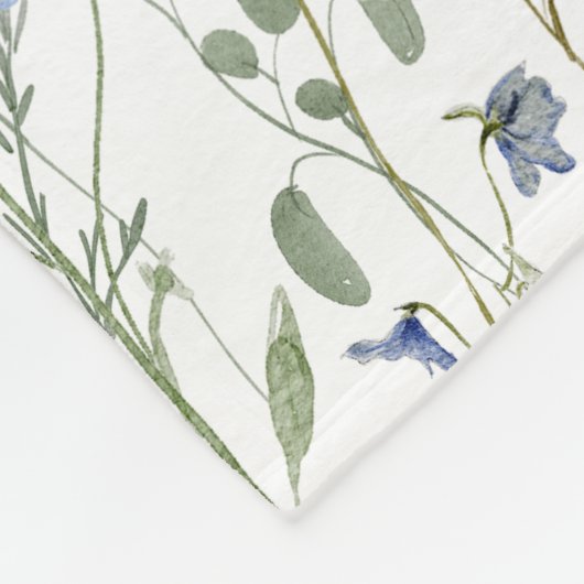 Blue Watercolor Wildflower Monogram Name Fleecedecke (Ecke)