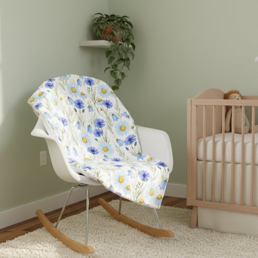 Blue Watercolor Wildflower Monogram Name Fleecedecke