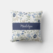 Blue Watercolor Wildflower Monogram Name