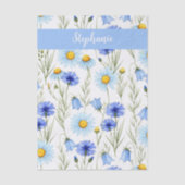 Blue Watercolor Wildflower Monogram Name Seidenpapier (Vorderseite)
