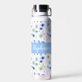 Blue Watercolor Wildflower Monogram Name Trinkflasche (Rückseite)