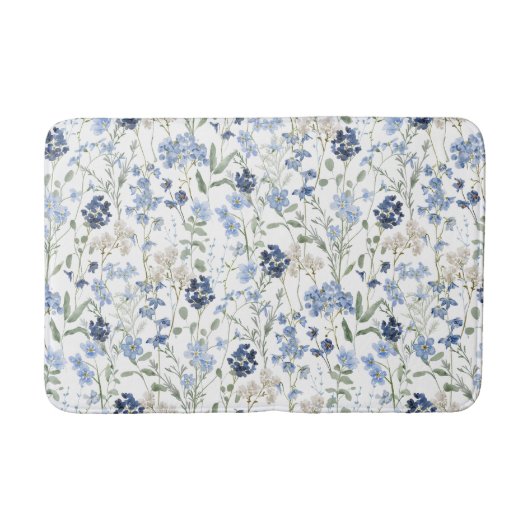 Blue Watercolor Wildflower Pattern Badematte (Vorderseite)