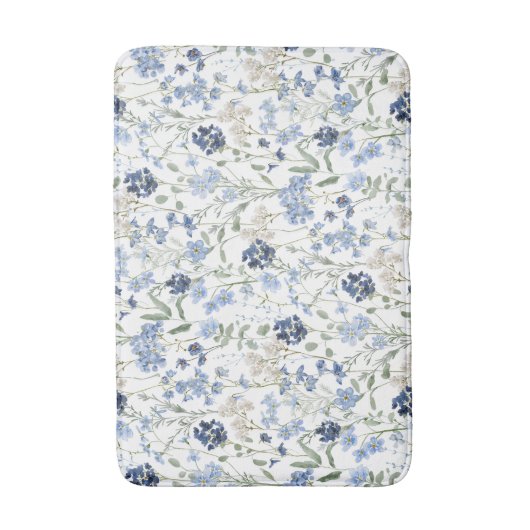 Blue Watercolor Wildflower Pattern Badematte (Vorderseite Vertikal)