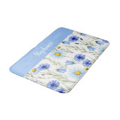 Blue Watercolor Wildflower Personalized Badematte (Schrägansicht)