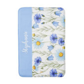 Blue Watercolor Wildflower Personalized Badematte (Vorderseite Vertikal)