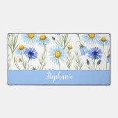 Blue Watercolor Wildflower Personalized Schreibtischunterlage (Vorderseite)