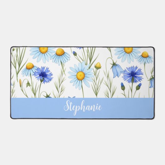 Blue Watercolor Wildflower Personalized Schreibtischunterlage (Vorderseite)
