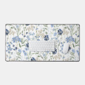 Blue Watercolor Wildflower Schreibtischunterlage (Tastatur & Maus)