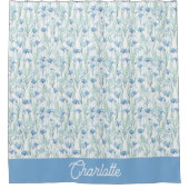 Blue watercolor wildflowers custom name duschvorhang (Vorderseite)
