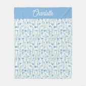 Blue watercolor wildflowers custom name fleecedecke (Vorderseite)