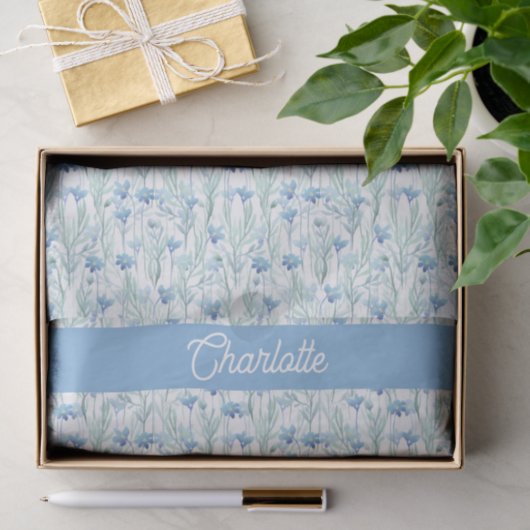 Blue watercolor wildflowers custom name seidenpapier (Geschenk)
