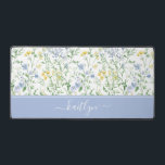 Blue Watercolor Wildflowers Schreibtischunterlage<br><div class="desc">This 31.5" x 15.5" blue and yellow boho wildflower pattern desk mat with your name in a modern and trendy script font would look beautiful on your desk,  accessorizing your living space to a new heightened look.</div>