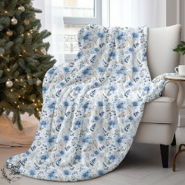 Blue Watercolor Winter Florals Sherpadecke