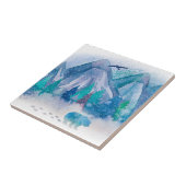 Blue Watercolor Winter Mountain Landscape Art Fliese (Seite)