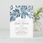 Blue Watercolor Winter Rose Bridal Brunch Einladung (Stehend Vorderseite)