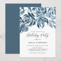 Blue Watercolor Winter Rose Geburtstagsparty