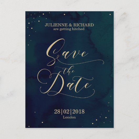 Blue Watercolor Winter Save the Date Postkarte (Vorderseite)