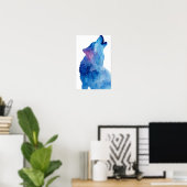 Blue watercolor wolf howling poster (Heimbüro)