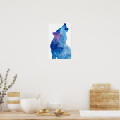 Blue watercolor wolf howling poster (Küche)