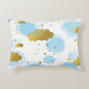 Blue Watercolor Wolken Gold Stars Sky Dekokissen