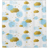 Blue Watercolor Wolken Gold Stars Sky Duschvorhang (Vorderseite)