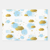 Blue Watercolor Wolken Gold Stars Sky Geschenkpapier Set (Vorderseite 3)