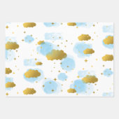 Blue Watercolor Wolken Gold Stars Sky Geschenkpapier Set (Vorderseite 2)