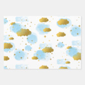 Blue Watercolor Wolken Gold Stars Sky Geschenkpapier Set (Vorderseite)