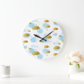 Blue Watercolor Wolken Gold Stars Sky Große Wanduhr (Zuhause)