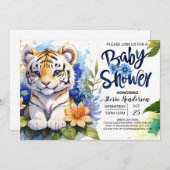 Blue Watercolor Wonders Tiger Cubs Kinderdusche Einladung (Vorne/Hinten)