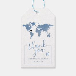 Blue Watercolor World Map Luggage Gefälligkeitstag Geschenkanhänger