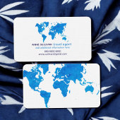 Blue Watercolor World Map Travel Agent Visitenkarte