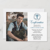 Blue Watercolor Wreath Boy Foto Bestätigung Einladung (Vorderseite)