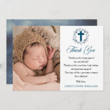 Blue Watercolor Wreath Boy Foto Taufe Vielen Dank