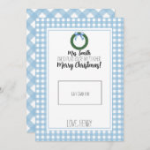 Blue Watercolor Wreath Teacher Weihnachtsgeschenkk Dankeskarte (Vorne/Hinten)