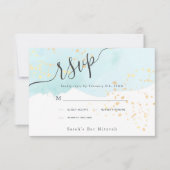 Blue Watercolor x Gold Spritzer Bat Mitzvah RSVP Karte (Vorderseite)